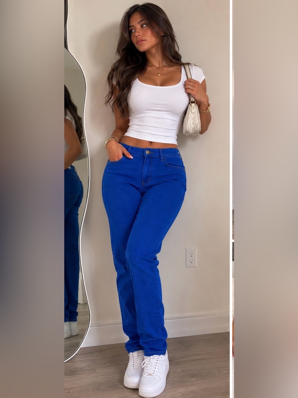 Pink Diamond vibrant cobalt blue denim jeans five-pocket layout